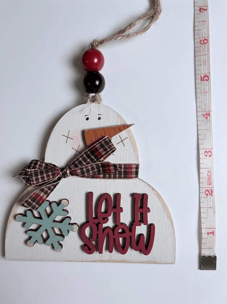 Let It Snow Wood Christmas Ornament, 4 Inch Rustic Beaded Tree Ornament, Farmhouse Winter Decor, Handmade Stocking Stuffer Gift