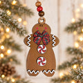 Gingerbread Man Christmas Ornament, Layered Wood Peppermint Gingerbread Ornament with Plaid Bow, Farmhouse Christmas Tree Decor