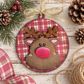 Rudolph Christmas Ornament, Red Nose Reindeer Ornament, 3 Inch Round Wood Plaid Ornament with Gold Ribbon, Rustic Farmhouse Tree Decor