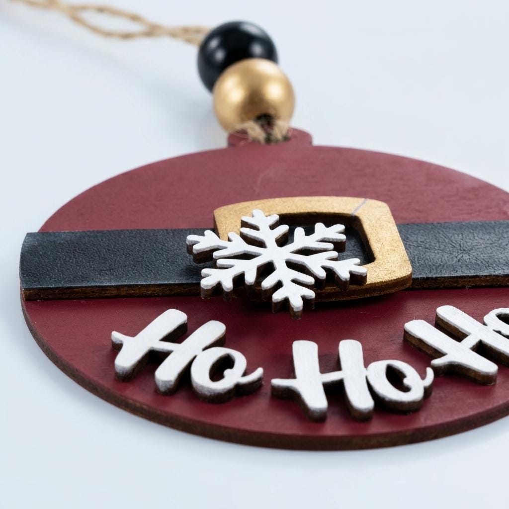 Ho Ho Ho Santa Belly Wood Ornament, 3.5 Inch Round Rustic Christmas Tree Decoration, Farmhouse Holiday Decor, Handmade Gift Tag