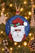 Santa Ornament, Ho Ho Ho Layered Wood Santa Christmas Ornament, Hand Painted Round Santa with Holly, Rustic Farmhouse Tree Decor