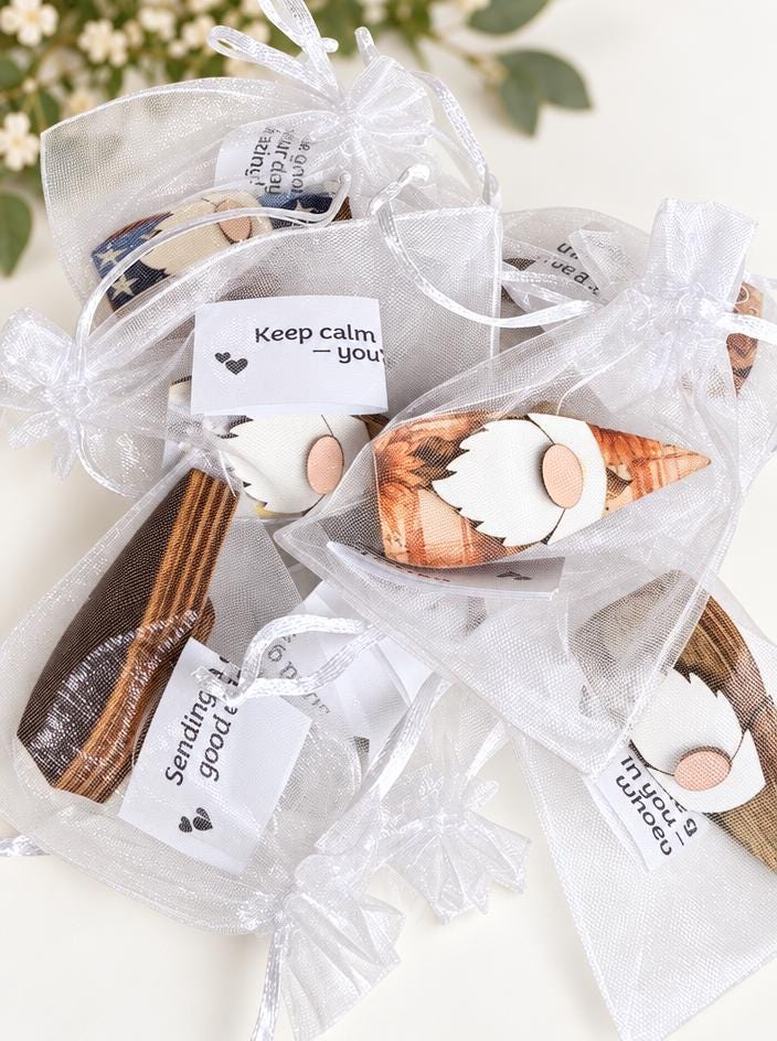 Pass-It-On Gnomes, Random Act of Kindness Gift, Mini Wood Pocket Gnome with Message Bag, Pocket Hug Token, Small Encouragement Gift