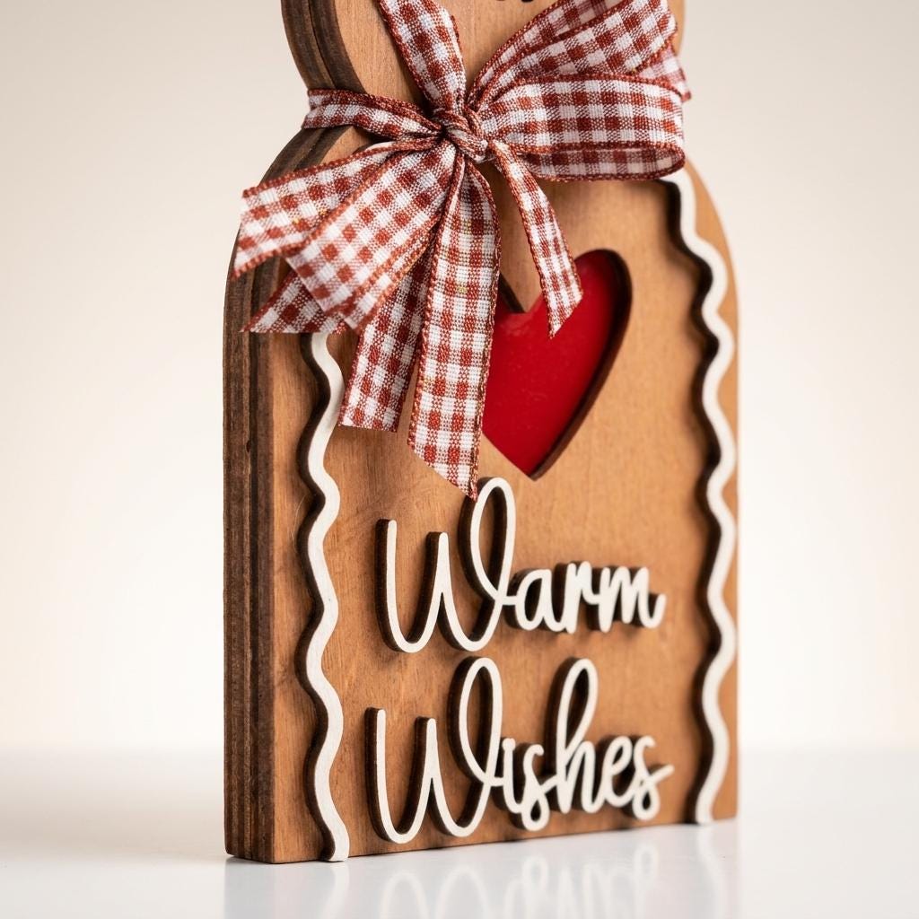 Wooden Gingerbread Man Sign, Warm Wishes Freestanding Christmas Decor, Rustic Layered Wood Shelf Sitter, Farmhouse Holiday Gift, 5.5in - TheGrumpyRooster