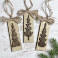 Rustic Wood Christmas Tree Ornaments Set of 3, Tall Skinny Tag Ornaments, Layered Pine Trees, Farmhouse Christmas Decor, 1.25x4 inch