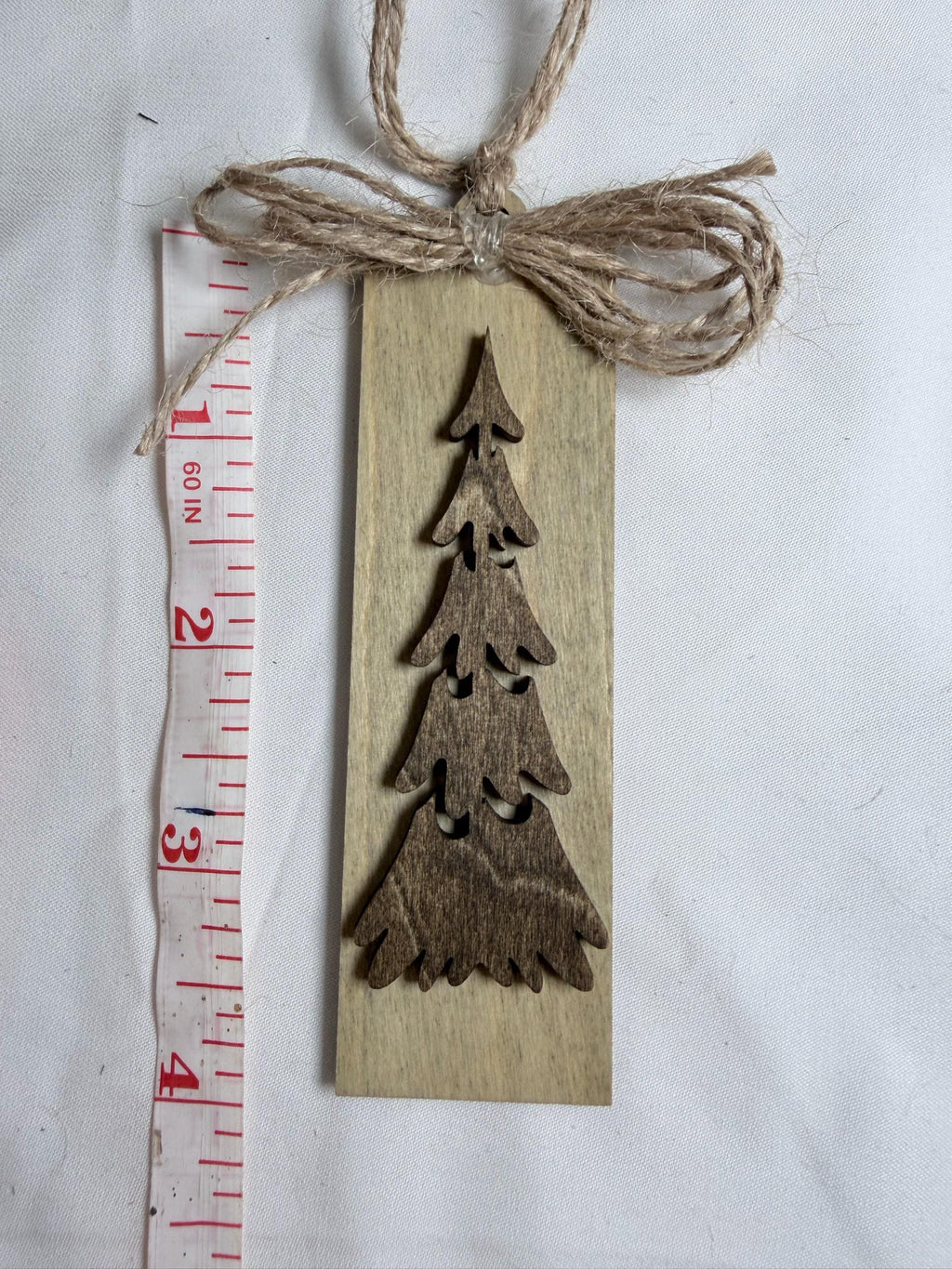 Rustic Wood Christmas Tree Ornaments Set of 3, Tall Skinny Tag Ornaments, Layered Pine Trees, Farmhouse Christmas Decor, 1.25x4 inch