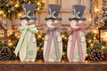 Wood Snowman Shelf Sitter, Large Freestanding Snowman with Top Hat, Rustic Farmhouse Christmas Mantel Decor, Red Green Brown Gingham