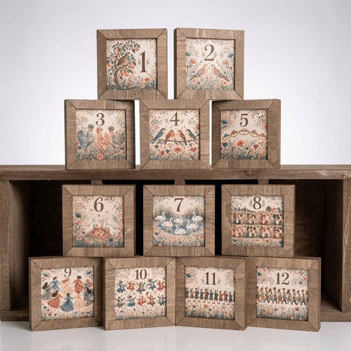 12 Days of Christmas Wood Block Set, Rustic Farmhouse Twelve Days Blocks, 2.75 Inch Mini Shelf Sitters, Christmas Tiered Tray Decor