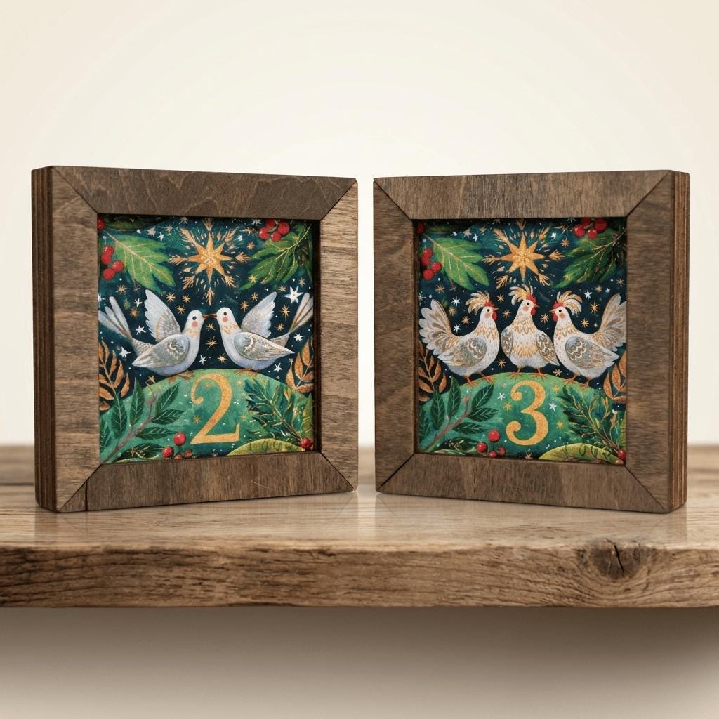 12 Days of Christmas Block Set, Bright Whimsical Twelve Days Blocks, Colorful 2.75 Inch Mini Shelf Sitters, Christmas Tiered Tray Decor