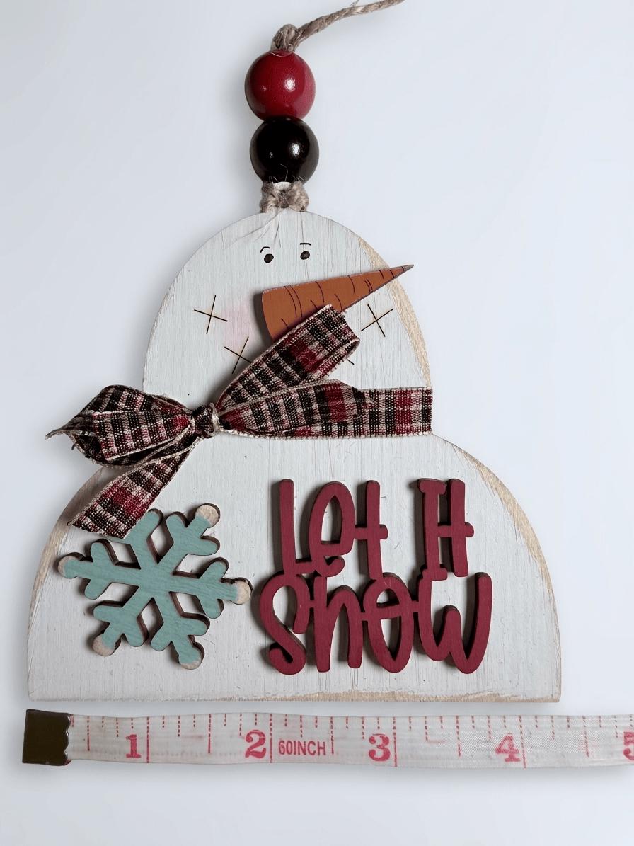 Let It Snow Wood Christmas Ornament, 4 Inch Rustic Beaded Tree Ornament, Farmhouse Winter Decor, Handmade Stocking Stuffer Gift