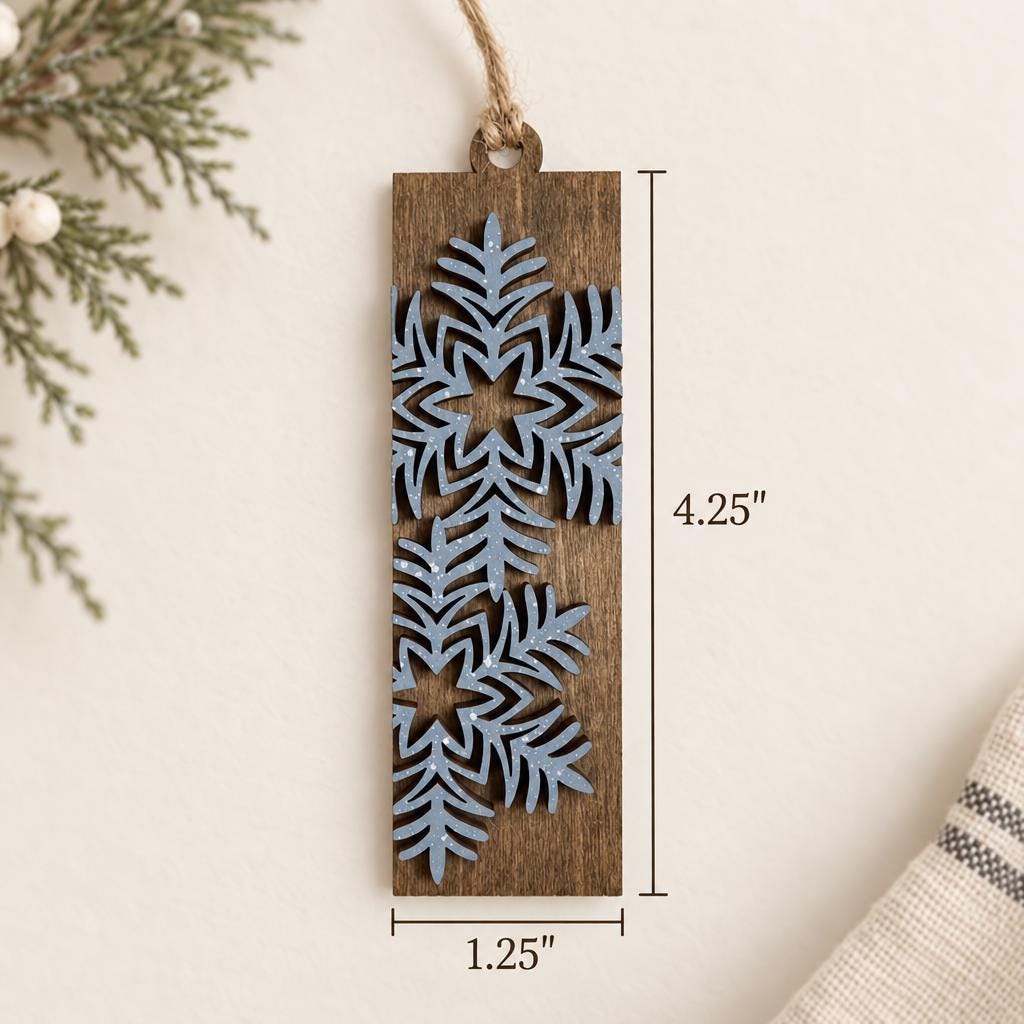 Blue Snowflake Ornaments Set of 8, Rustic Wood Christmas Tree Ornaments, Layered Winter Snowflake Decor, Farmhouse Holiday Gift - TheGrumpyRooster