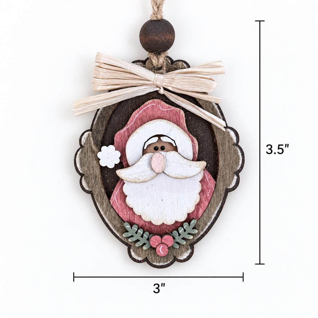 Santa Claus Christmas Ornament, Layered Wood Santa Cameo Ornament, Hand Painted Oval Santa, Farmhouse Christmas Tree Decor - TheGrumpyRooster