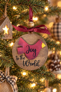 Cardinal Christmas Ornament, Joy to the World Wood Ornament, Layered Red Cardinal on Stained Round, Rustic Farmhouse Tree Decor