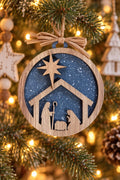 Nativity Christmas Ornament, Layered Wood Manger Scene Ornament with Star of Bethlehem, Religious Christian Christmas Tree Decor