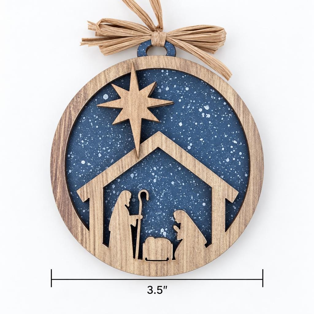 Nativity Christmas Ornament, Layered Wood Manger Scene Ornament with Star of Bethlehem, Religious Christian Christmas Tree Decor
