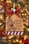 Gingerbread Kisses & Christmas Wishes Ornament, Engraved Wood Gingerbread Man Ornament with Candy Stripe, Farmhouse Tree Decor