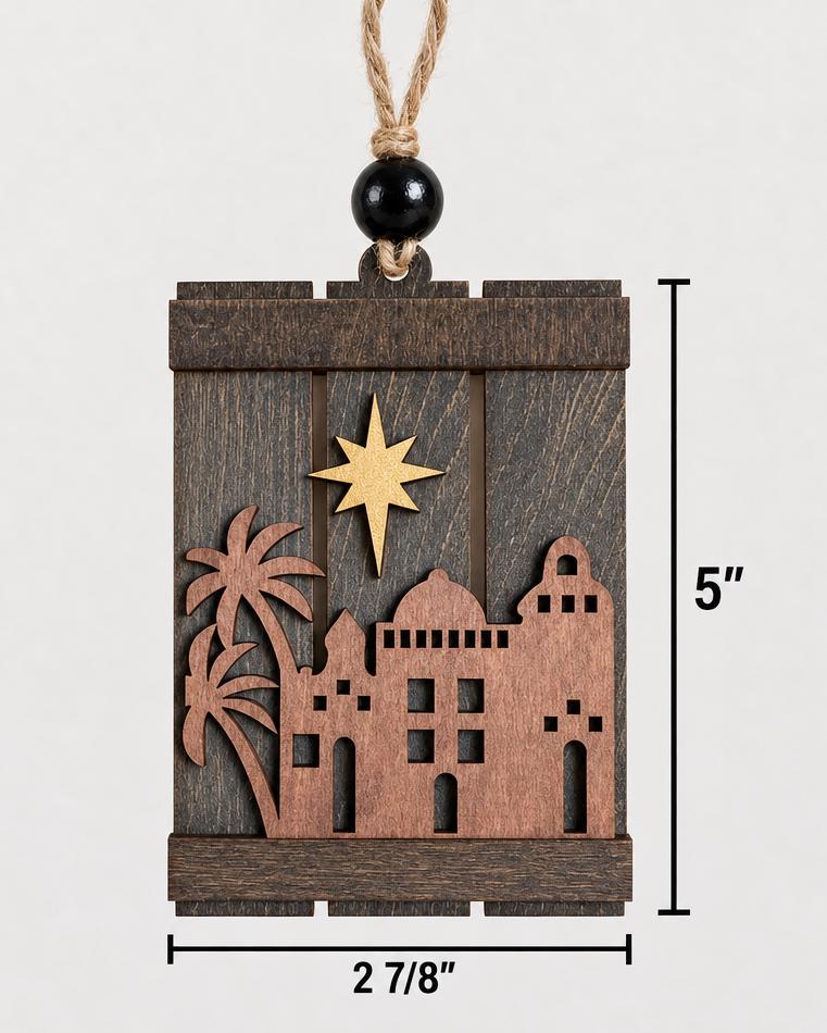 Bethlehem Ornament or Wise Man on Camel, Rustic Wood Pallet Nativity Christmas Ornament with Star, Religious Tree Decor