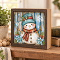 Blue Hat Snowman Wood Sign, Freestanding Winter Decor, Layered Wood Block, Christmas Shelf Sitter