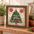 Holly Jolly Christmas Wood Sign, Freestanding Holiday Decor, Layered Wood Block, Tiered Tray Shelf Sitter
