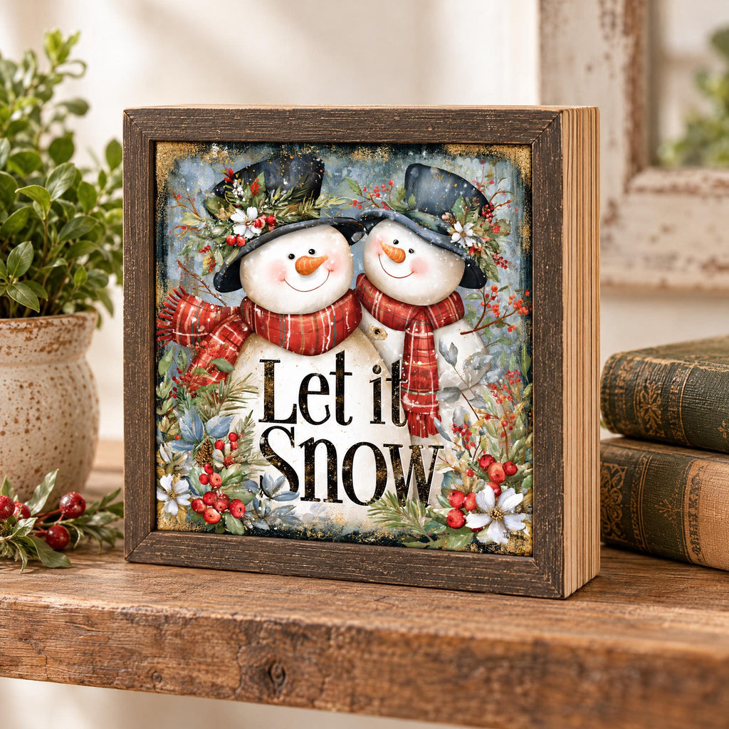 Let It Snow Wood Sign, Freestanding Winter Christmas Decor, Layered Wood Block, Tiered Tray Shelf Sitter