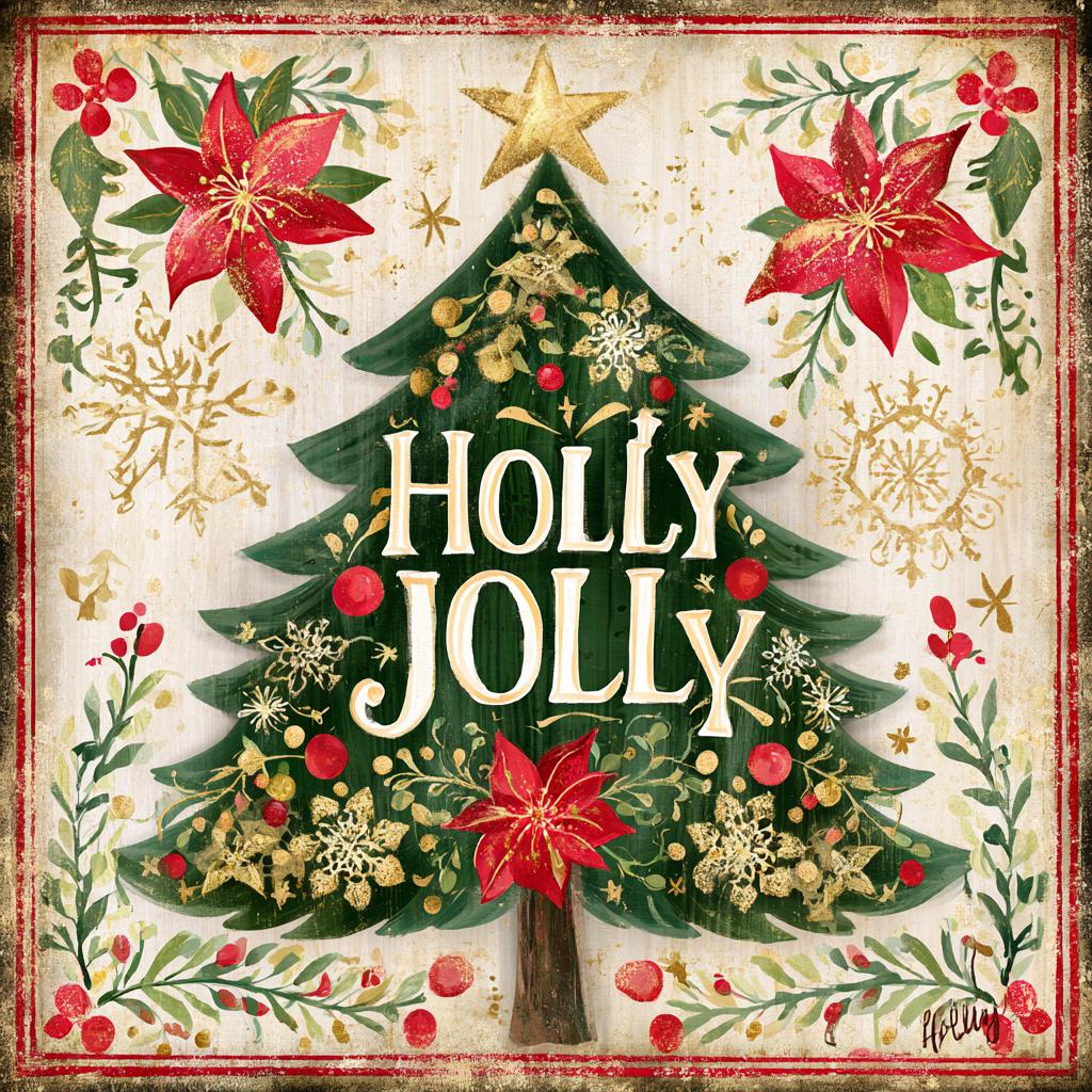 Holly Jolly Christmas Wood Sign, Freestanding Holiday Decor, Layered Wood Block, Tiered Tray Shelf Sitter