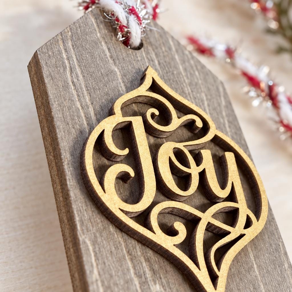 Filigree Word Christmas Ornaments Set of 6, Believe Joy Noel Jesus Peace Hope, Wood Tree Ornaments, Holiday Decor