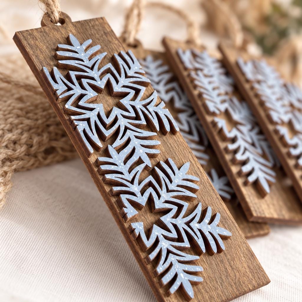 Blue Snowflake Ornaments Set of 8, Rustic Wood Christmas Tree Ornaments, Layered Winter Snowflake Decor, Farmhouse Holiday Gift - TheGrumpyRooster