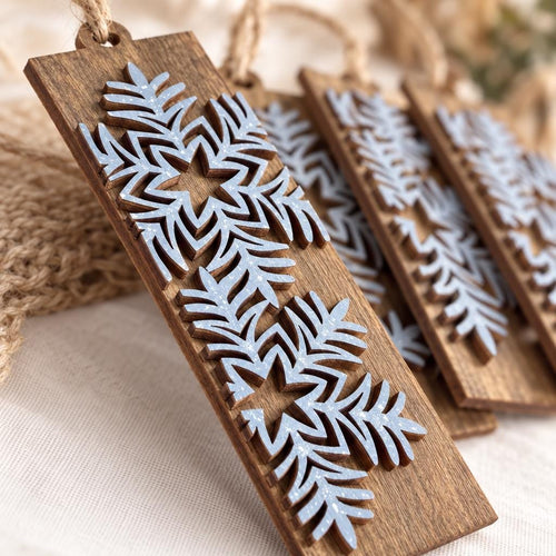 Blue Snowflake Ornaments Set of 8, Rustic Wood Christmas Tree Ornaments, Layered Winter Snowflake Decor, Farmhouse Holiday Gift - TheGrumpyRooster