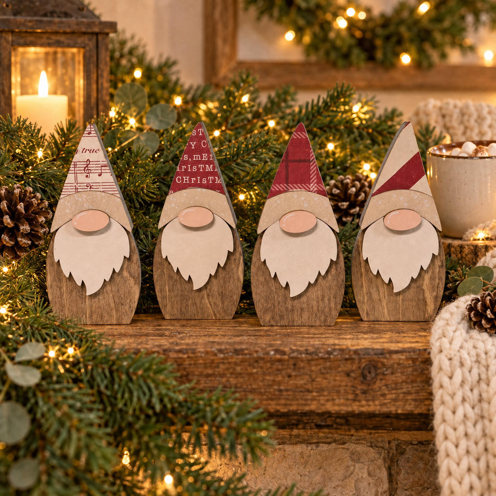 Wooden Christmas Gnomes, Set of 4 | Rustic Farmhouse Decor | Mini Tier ...