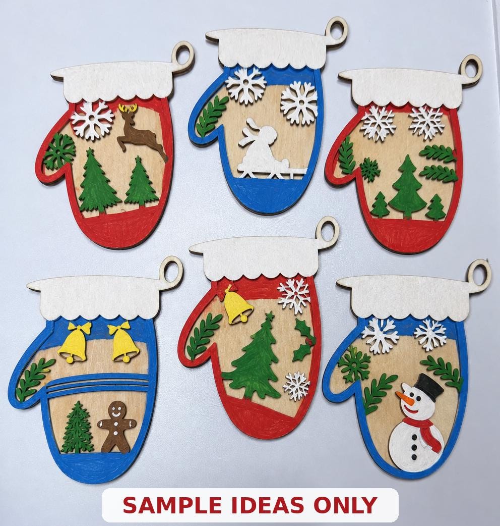 DIY Christmas Mitten Ornament Kit, Set of 6 | Unfinished Wood Blanks | Farmhouse Holiday Craft - TheGrumpyRooster