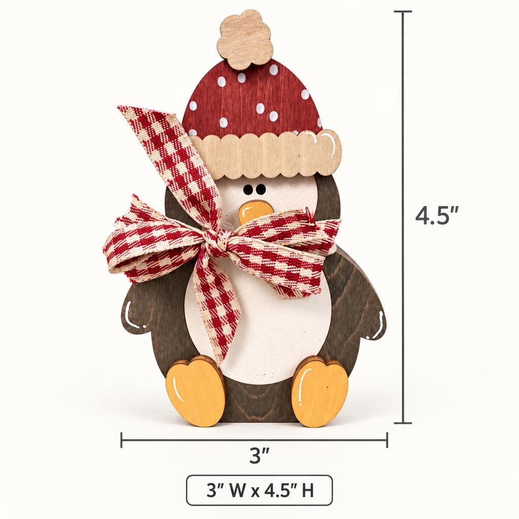 Wooden Christmas Shelf Sitter Set of 5 | Rustic Santa, Snowman, Reindeer, Gingerbread and Penguin Decor