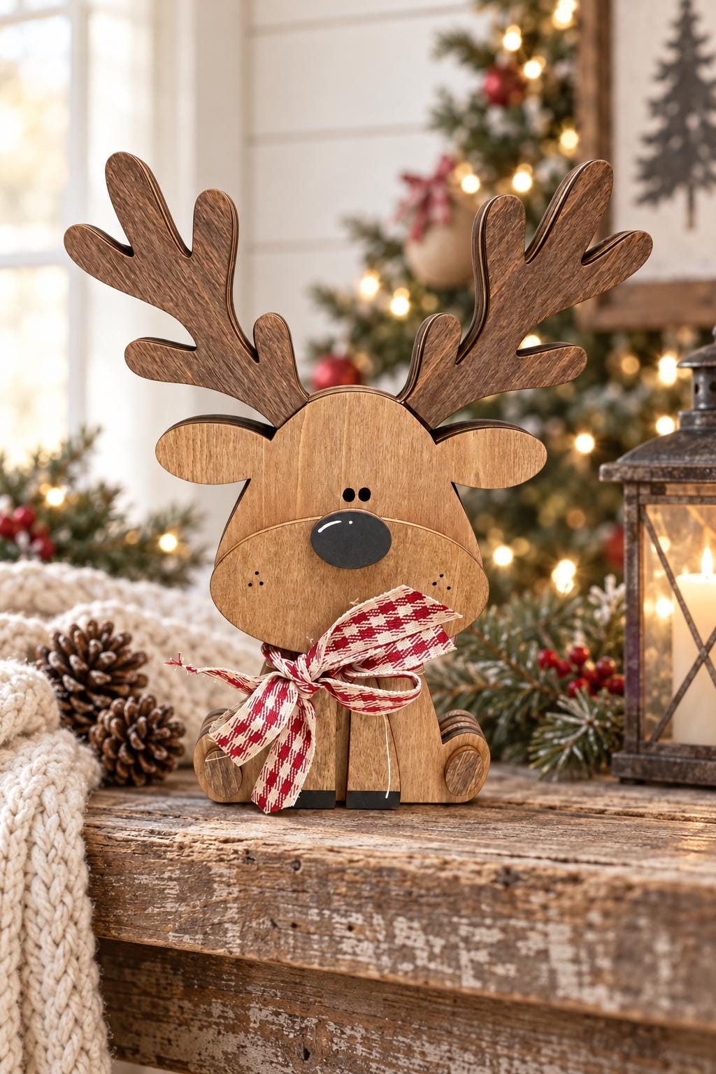 Wooden Christmas Shelf Sitter Set of 5 | Rustic Santa, Snowman, Reindeer, Gingerbread and Penguin Decor