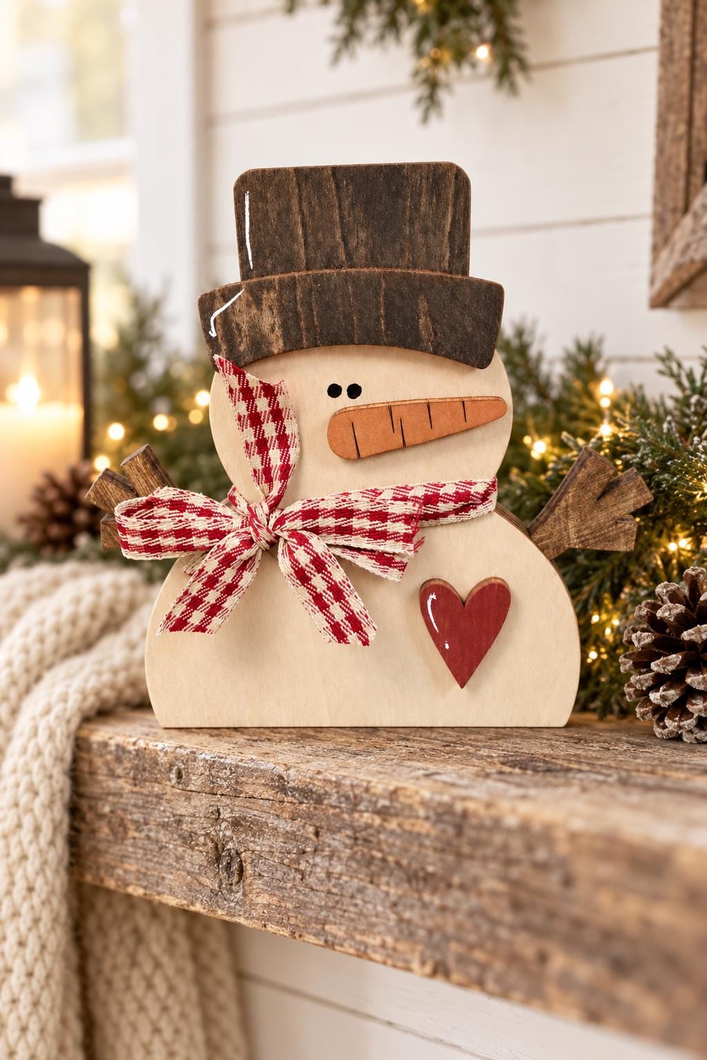 Wooden Christmas Shelf Sitter Set of 5 | Rustic Santa, Snowman, Reindeer, Gingerbread and Penguin Decor