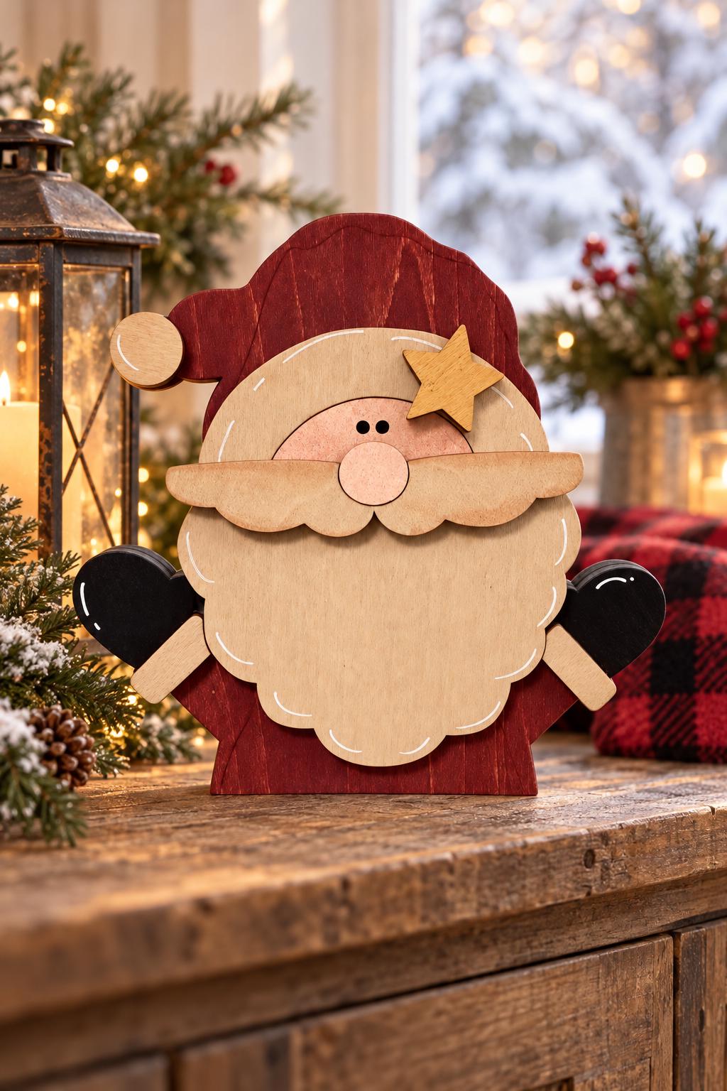 Wooden Christmas Shelf Sitter Set of 5 | Rustic Santa, Snowman, Reindeer, Gingerbread and Penguin Decor