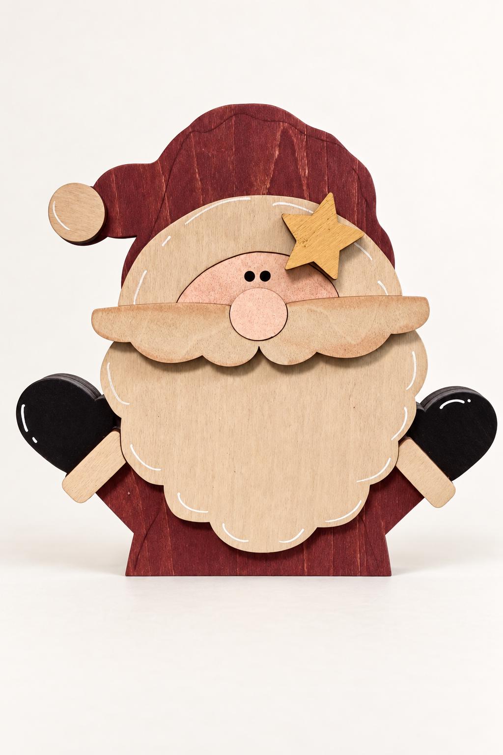 Wooden Santa Shelf Sitter | Rustic Christmas Decor | Layered Santa Claus with Star