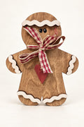 Wooden Gingerbread Shelf Sitter | Rustic Christmas Decor | Red Gingham Bow and Heart