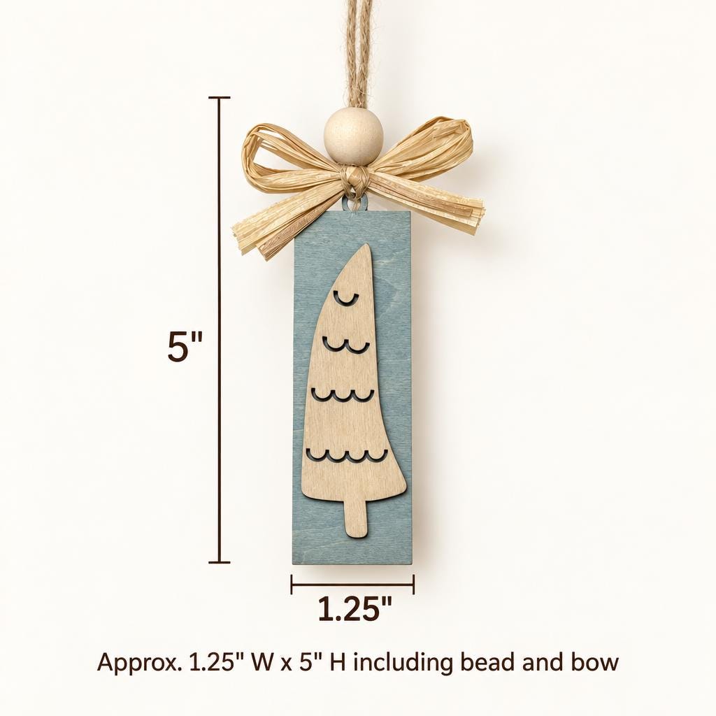 Matching Wooden Christmas Ornaments, Choose Your Tree Design, Blue or Cream Sets of 6 or 12, Winter Cottage