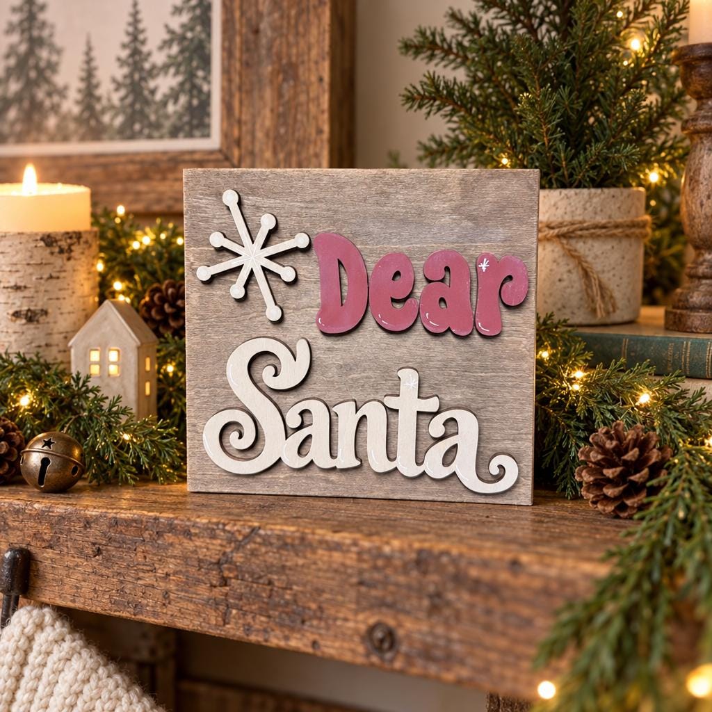Dear Santa Wooden Christmas Sign | Rustic Farmhouse Christmas Decor | 5.5 Inch Freestanding Shelf Sitter | Holiday Gift