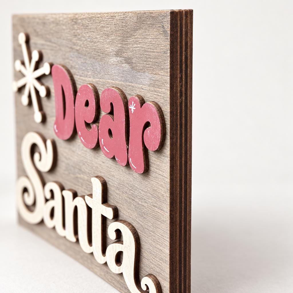 Dear Santa Wooden Christmas Sign | Rustic Farmhouse Christmas Decor | 5.5 Inch Freestanding Shelf Sitter | Holiday Gift