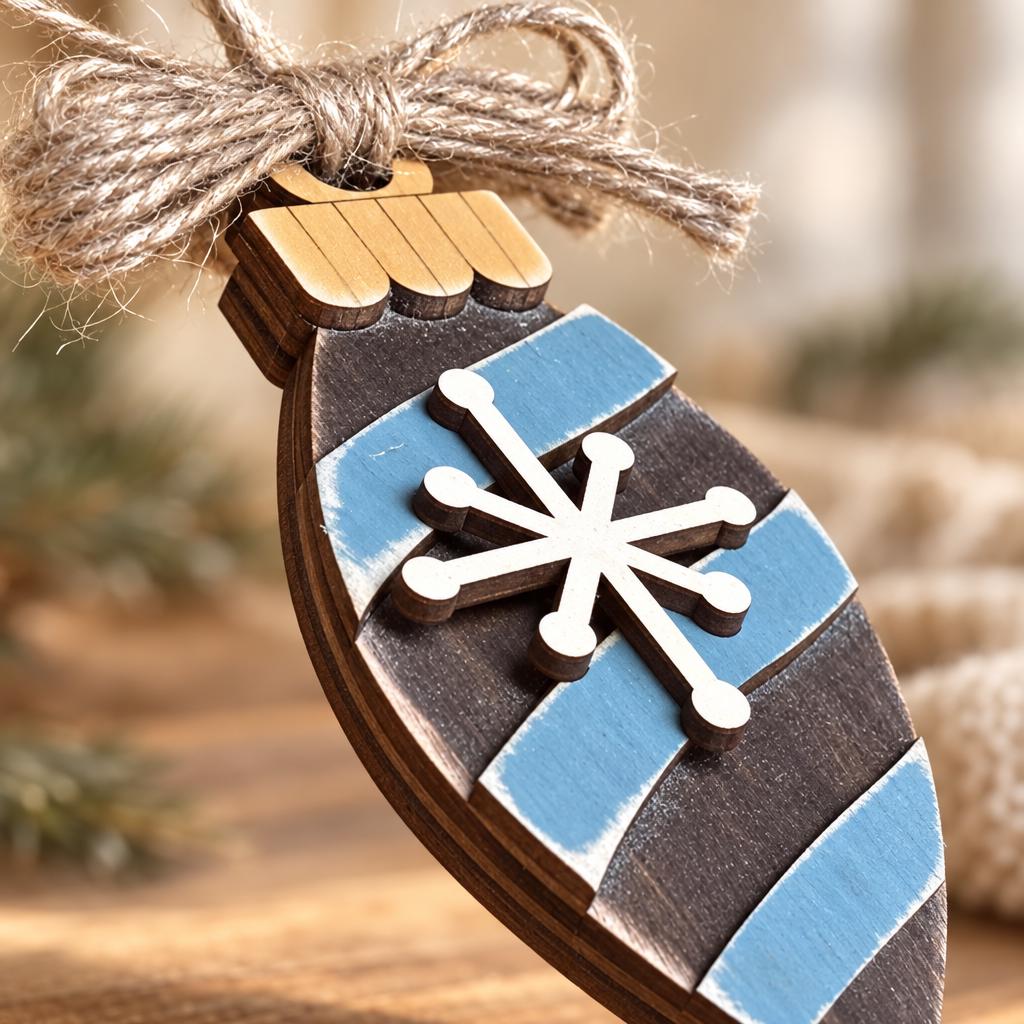 Rustic Wood Christmas Ornament | Blue Vintage Teardrop Ornament | Farmhouse Christmas Tree Decor | Handmade Holiday Gift