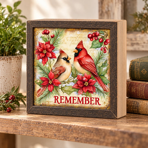 Christmas Cardinal Memorial Wood Sign | Remember Loved Ones Holiday Decor | Red Cardinal Remembrance Gift | Farmhouse Shelf Sitter