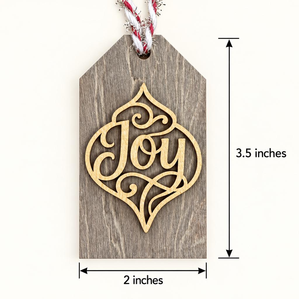 Filigree Word Christmas Ornaments Set of 6, Believe Joy Noel Jesus Peace Hope, Wood Tree Ornaments, Holiday Decor