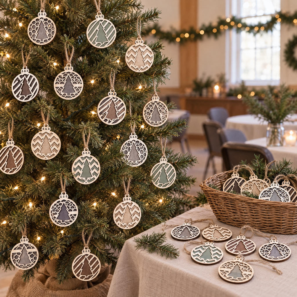 Bulk Christmas Ornaments 25 50 100 Pack, Rustic Wooden Tree Ornaments, Employee Gifts, Church Favors, Holiday Party Gifts - TheGrumpyRooster