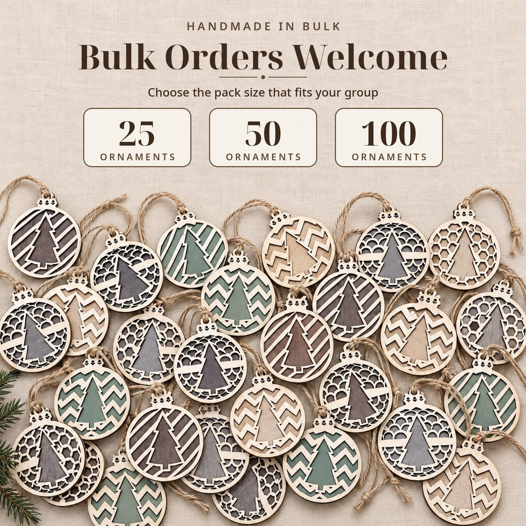 Bulk Christmas Ornaments 25 50 100 Pack, Rustic Wooden Tree Ornaments, Employee Gifts, Church Favors, Holiday Party Gifts - TheGrumpyRooster
