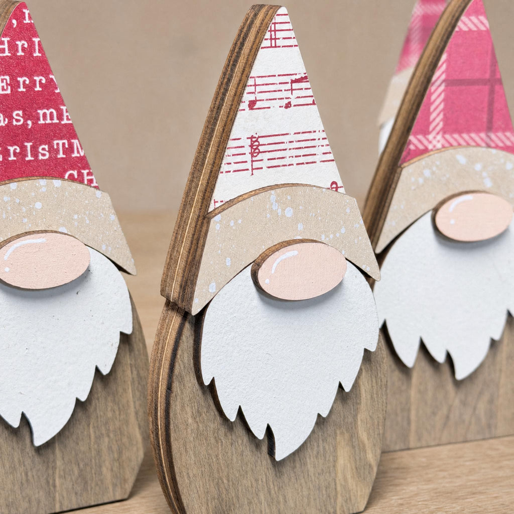 Wooden Christmas Gnomes, Set of 4 | Rustic Farmhouse Decor | Mini Tiered Tray Shelf Sitters | Holiday Hostess Gift - TheGrumpyRooster