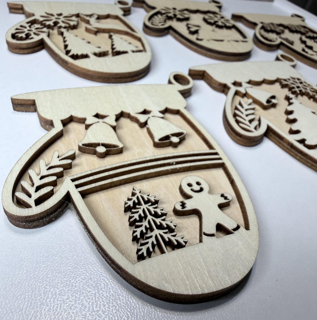 DIY Christmas Mitten Ornament Kit, Set of 6 | Unfinished Wood Blanks | Farmhouse Holiday Craft - TheGrumpyRooster