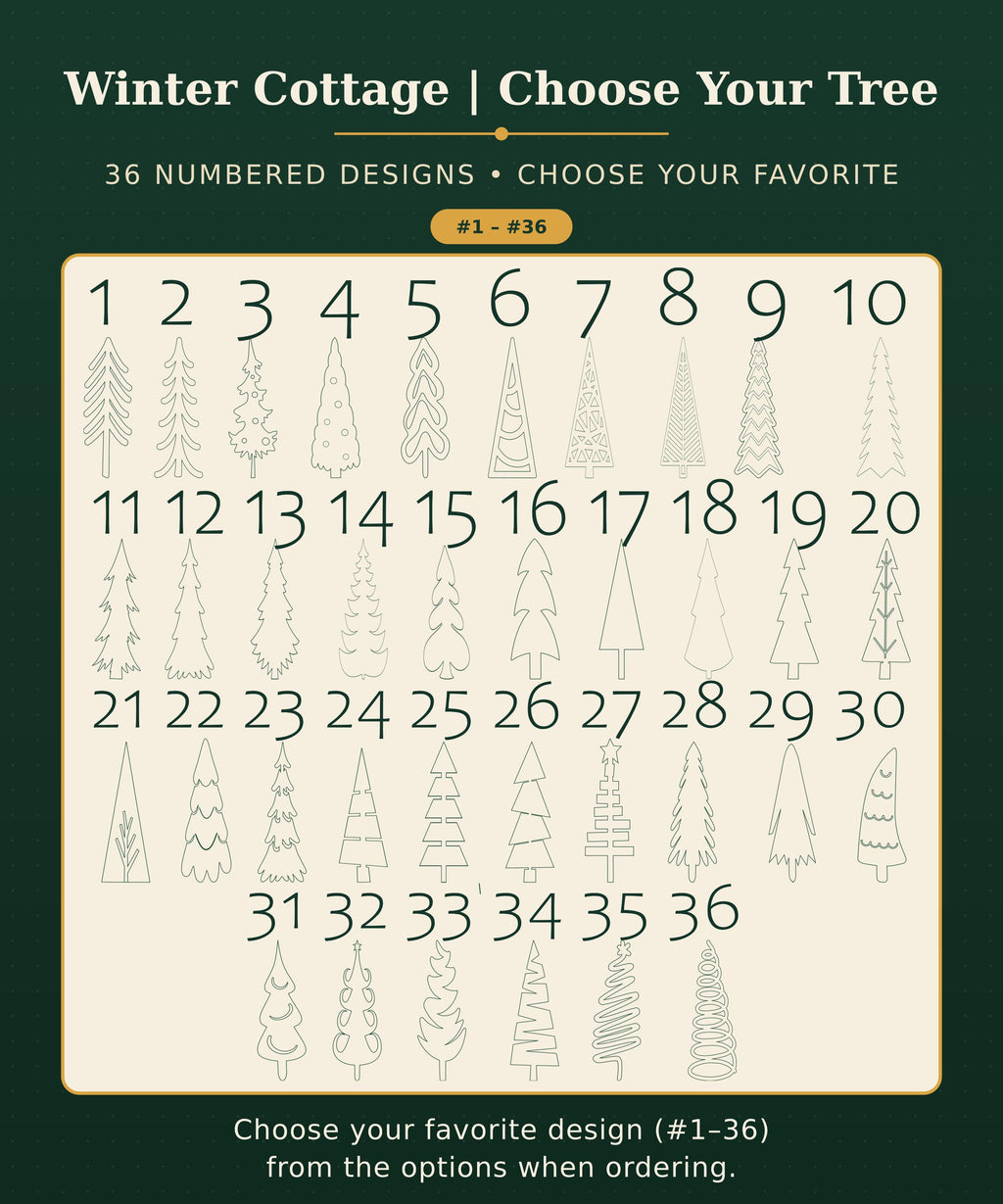 Matching Wooden Christmas Ornaments, Choose Your Tree Design, Blue or Cream Sets of 6 or 12, Winter Cottage