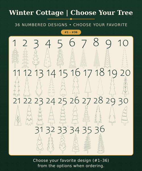 Matching Wooden Christmas Ornaments, Choose Your Tree Design, Blue or Cream Sets of 6 or 12, Winter Cottage