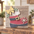 Santa Boot Wooden Christmas Sign | Rustic Farmhouse Christmas Decor | 5.5 Inch Freestanding Shelf Sitter | Holiday Gift