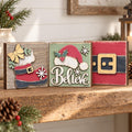 Christmas Wooden Signs Set of 3 | Rustic Farmhouse Christmas Decor | Santa Shelf Sitters | Freestanding Holiday Decor