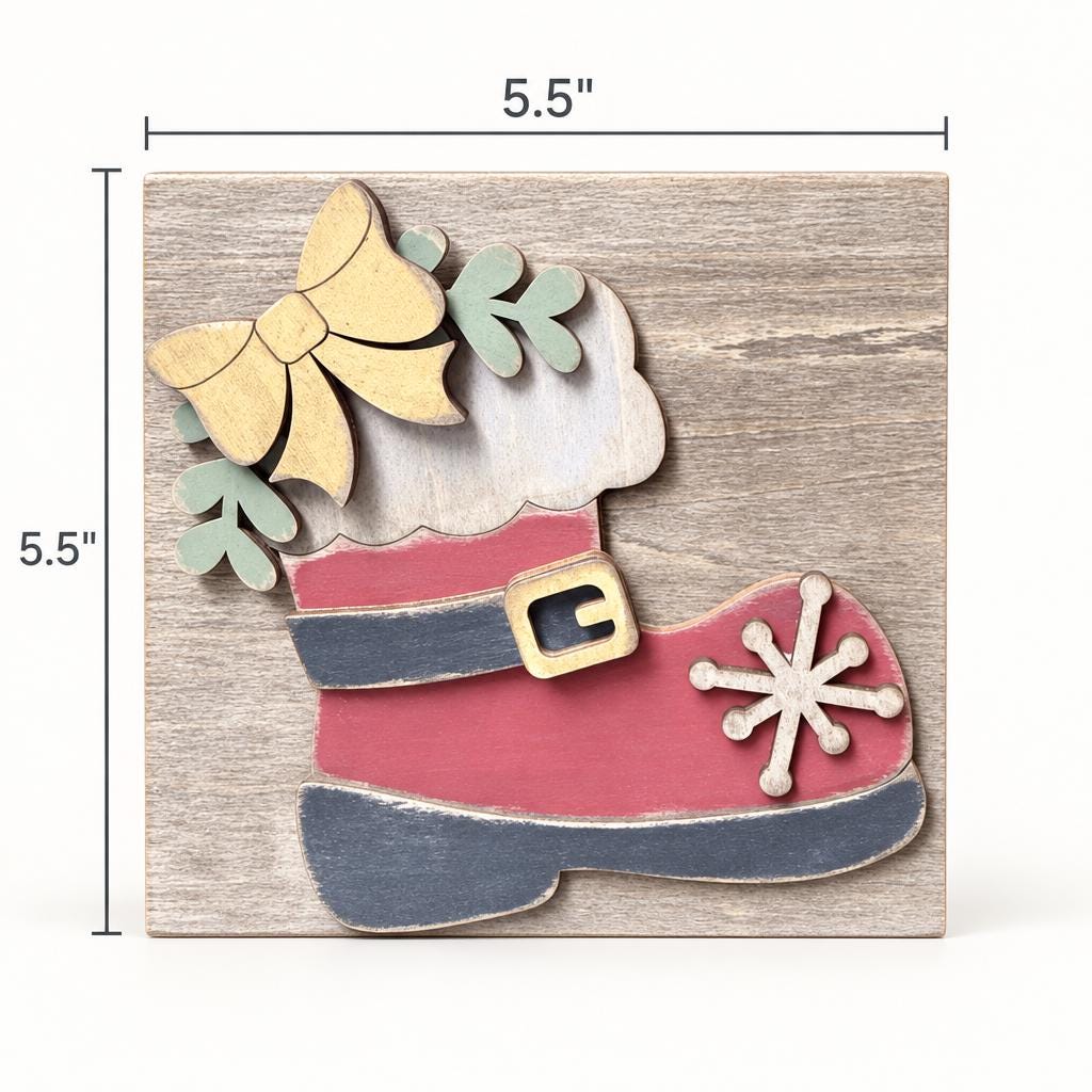 Christmas Wooden Signs Set of 3 | Rustic Farmhouse Christmas Decor | Santa Shelf Sitters | Freestanding Holiday Decor